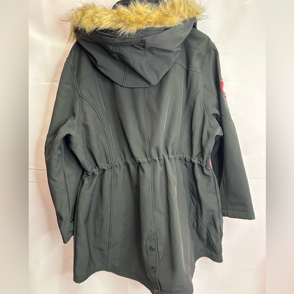 CANADA WEATHER GEAR | Black & Natural Cinched-Waist Hooded Jacket (Size: 1X) - Picture 12 of 13